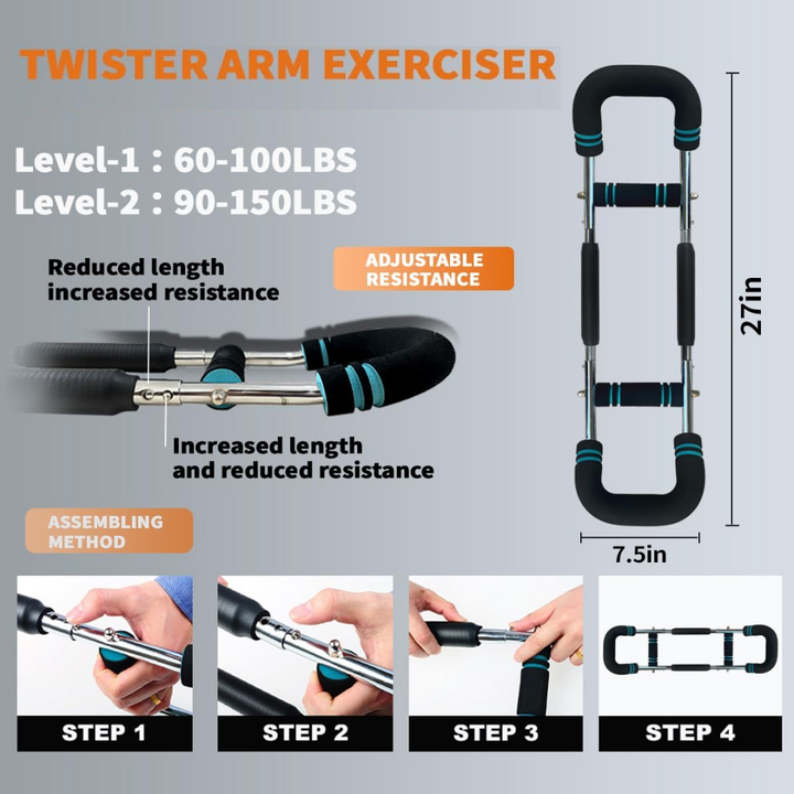 Skanto | Twister Arm Trening Maskin – Justerbar Fjær Treningsstang for Overkropp Styrketrening
