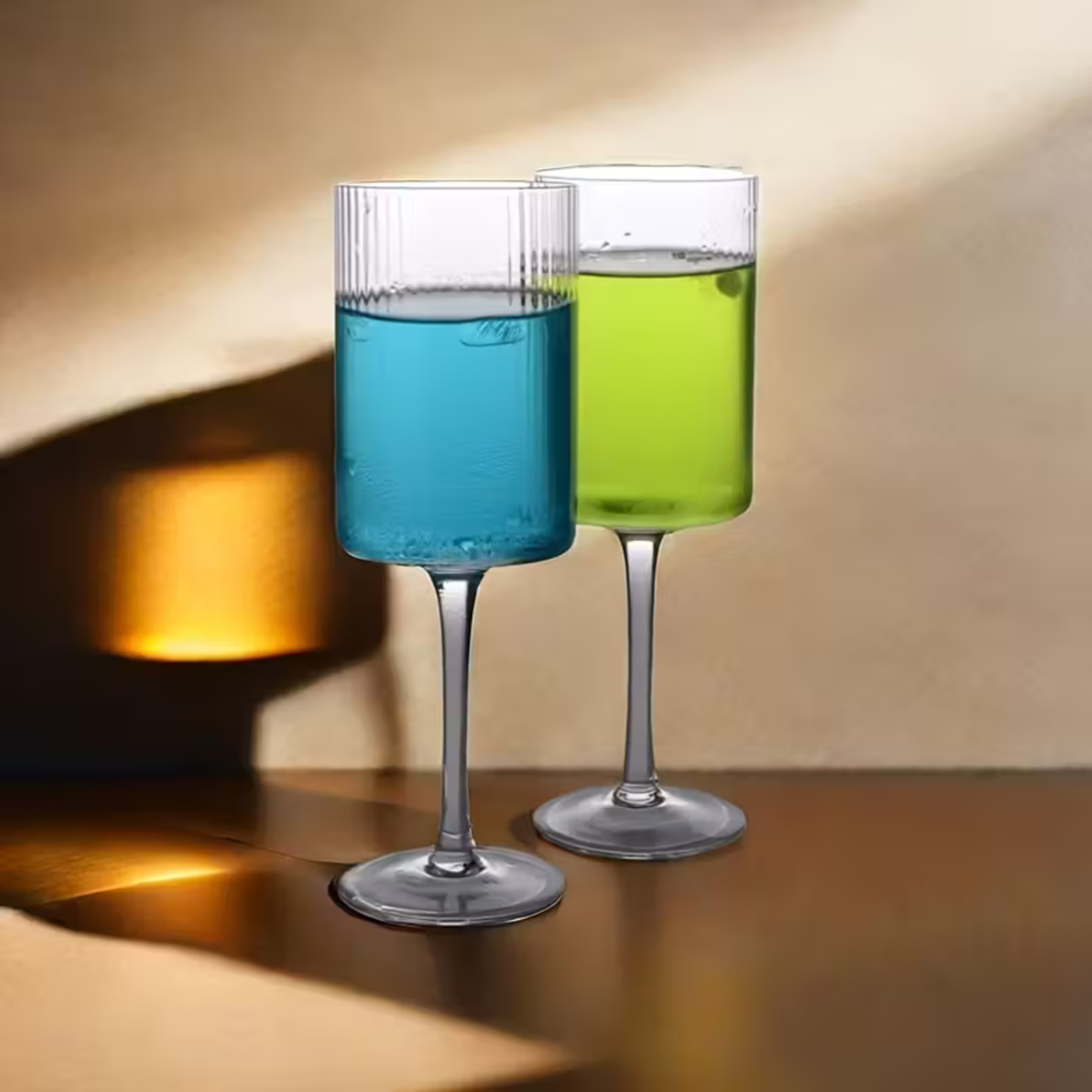 Krystallglass med vintage-riller – Gjennomsiktig og dekorativ | Elegant glass for hverdagsbruk og tabbouleh-kultur