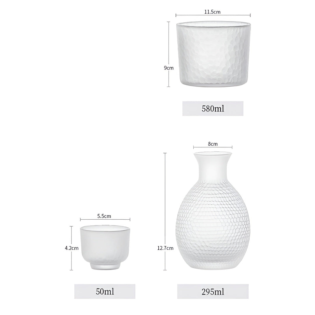 Japansk sake-sett i glass – elegant karaffel med kopper | Perfekt for vin, whisky og likør