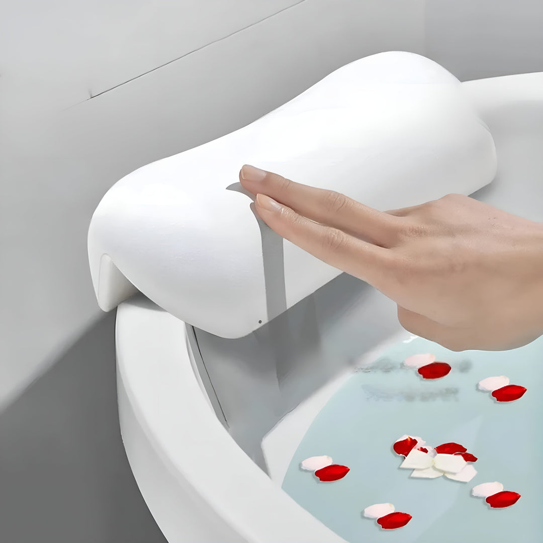 Badekarputer – vanntette og sklisikre | Zacht hoofd- og rugkussen van traagschuim met zuignappen