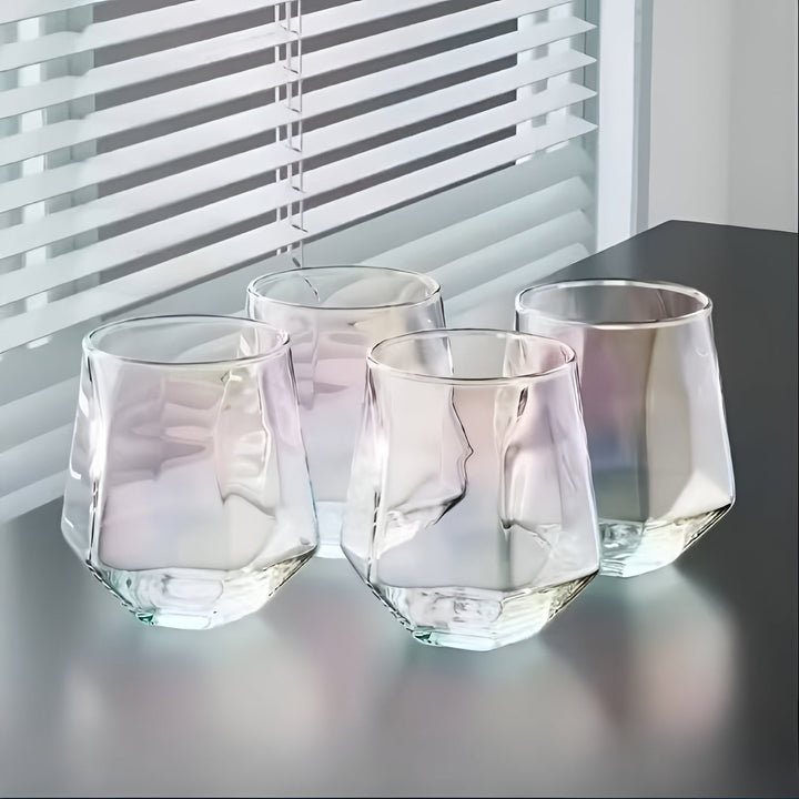 Gjennomsiktig glass, sett med 4 deler – Stilig og dekorativt design | 300 ml glass for vann, juice og te