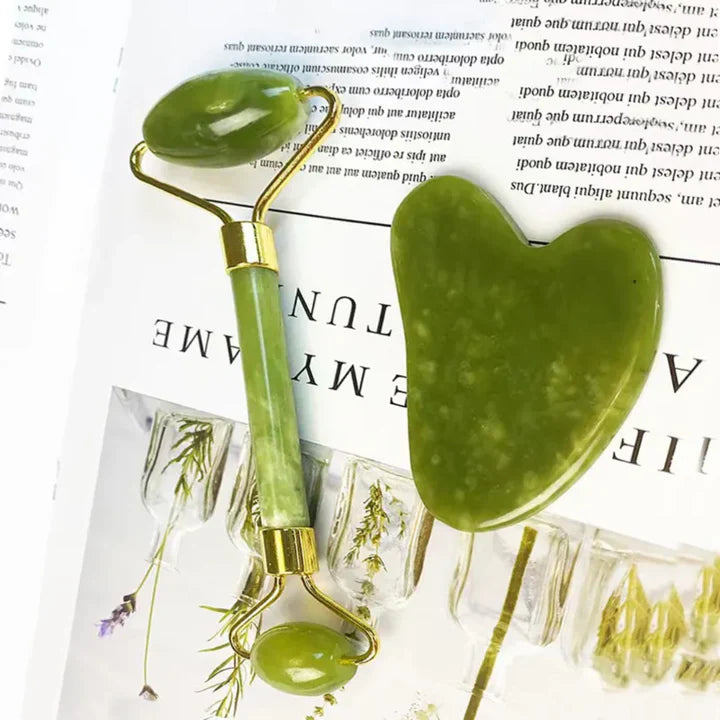 Skanto | Instant Glow Gua Sha & Jade Roller Set | For strålende hud og naturlig avslapning