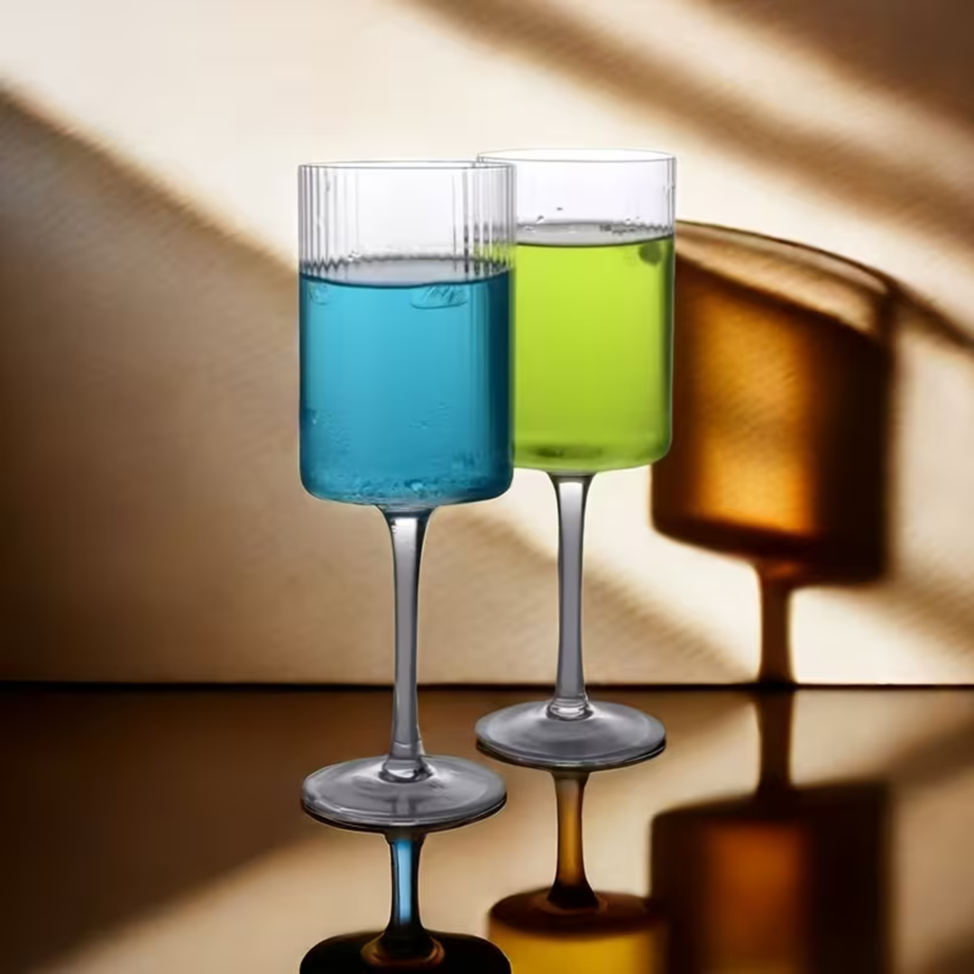 Krystallglass med vintage-riller – Gjennomsiktig og dekorativ | Elegant glass for hverdagsbruk og tabbouleh-kultur