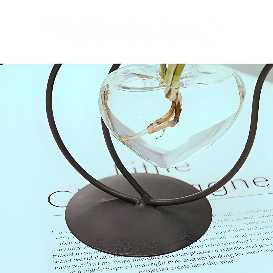 AquaPurr-vase – hydroponisk hjertevase i glass med katteformet holder