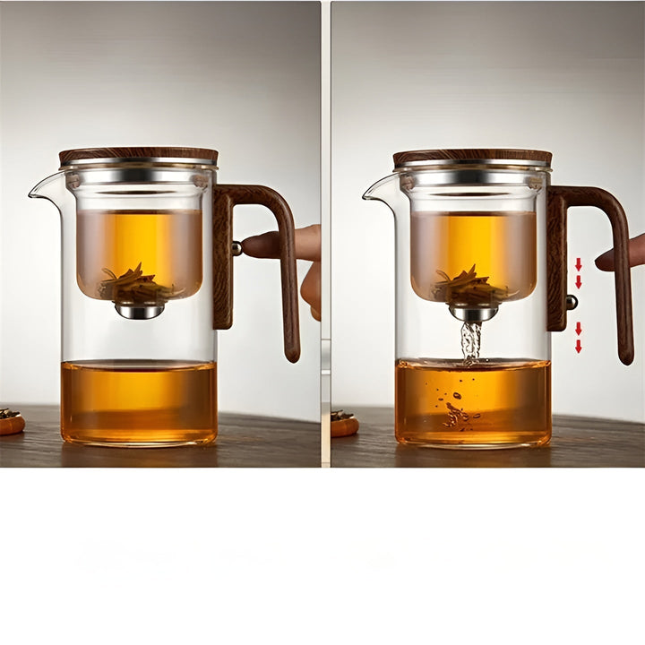 Glas tekanne med trebhandle – Én-klikks filter | Perfect for løs te & Puer | Skanto