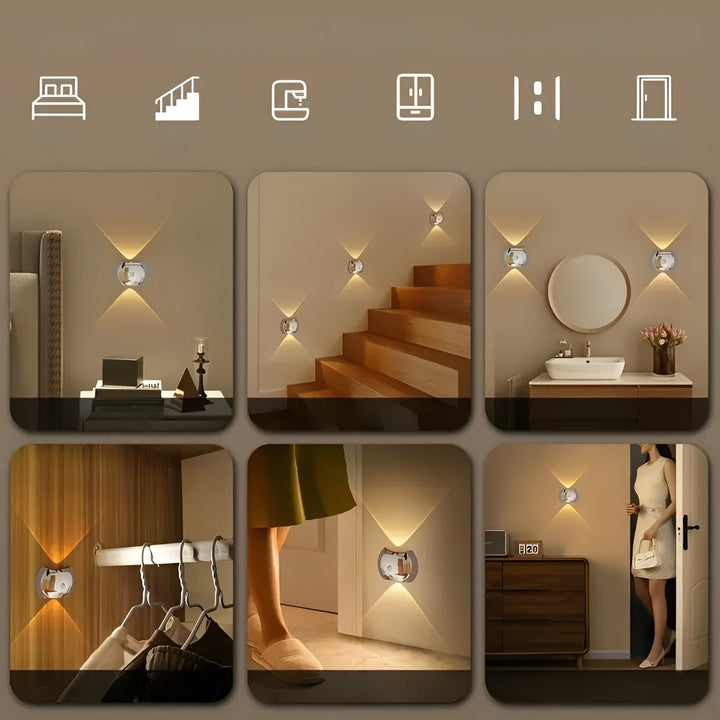 Vegglampe med bevegelsessensor – Dobbel LED-belysning oppover og nedover | Magnetisk og PortaSkantoe