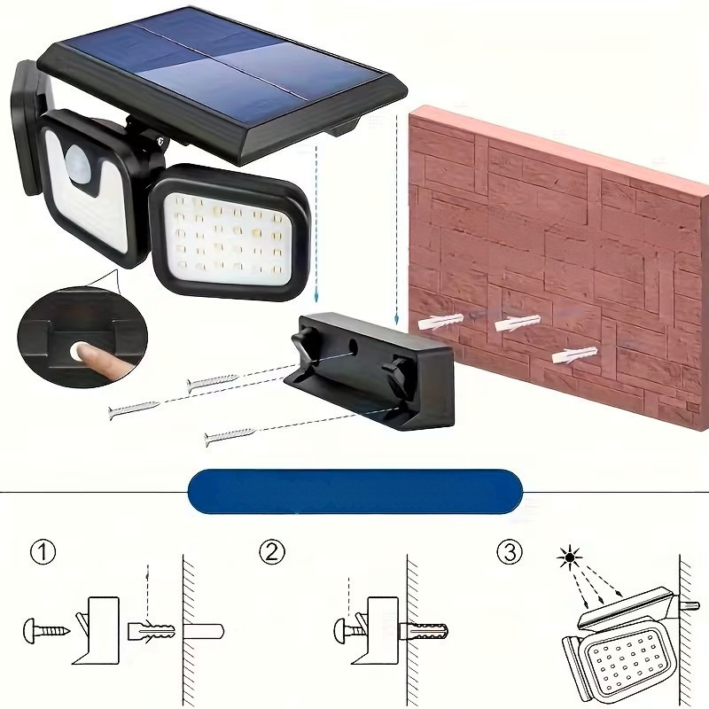 Solar vegglampe med bevegelsessensor – Lys sterk utendørsbelysning med 3 lysmodus | Værbestandig IP44 for hage, gårdsrom og garasje | Skanto