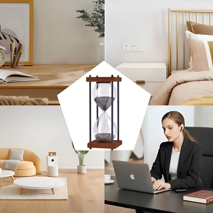 Gratis 60-minutters timeglass – Kreativ Dekorativ Retro Design i Svart | Metallramme med Ripebestandig Bunn | Skanto