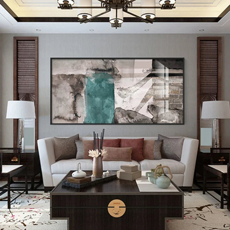Urban Abstract Grå Grønn Store Størrelser Veggkunst Fine Art Lerretsutskrift Bilde For Byleilighet Stue Spisestue Hjem & Kontor Innredning | Skanto
