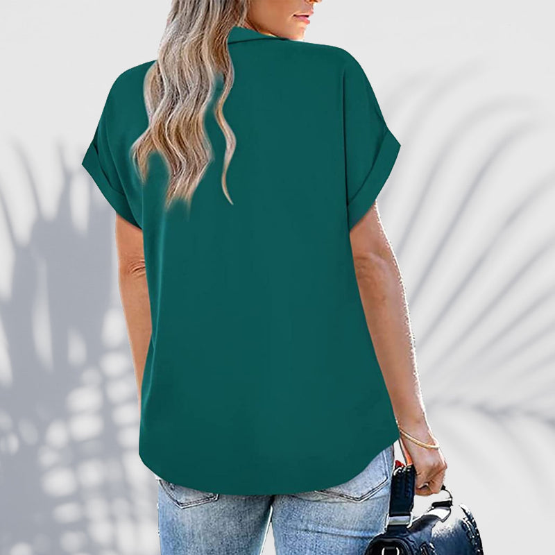 Skanto | Kortermet V-hals ensfarget bluse