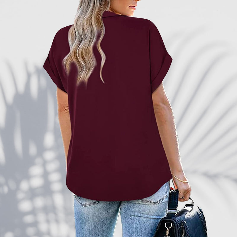 Skanto | Kortermet V-hals ensfarget bluse