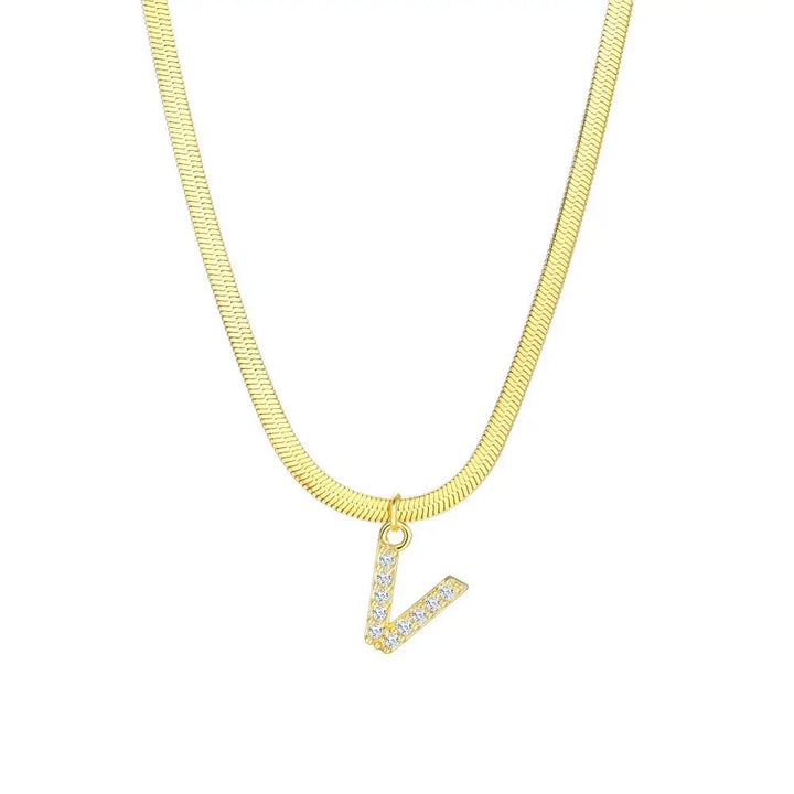 Skanto | Delikat Diamant Bokstav Initial Herringbone Halskjede