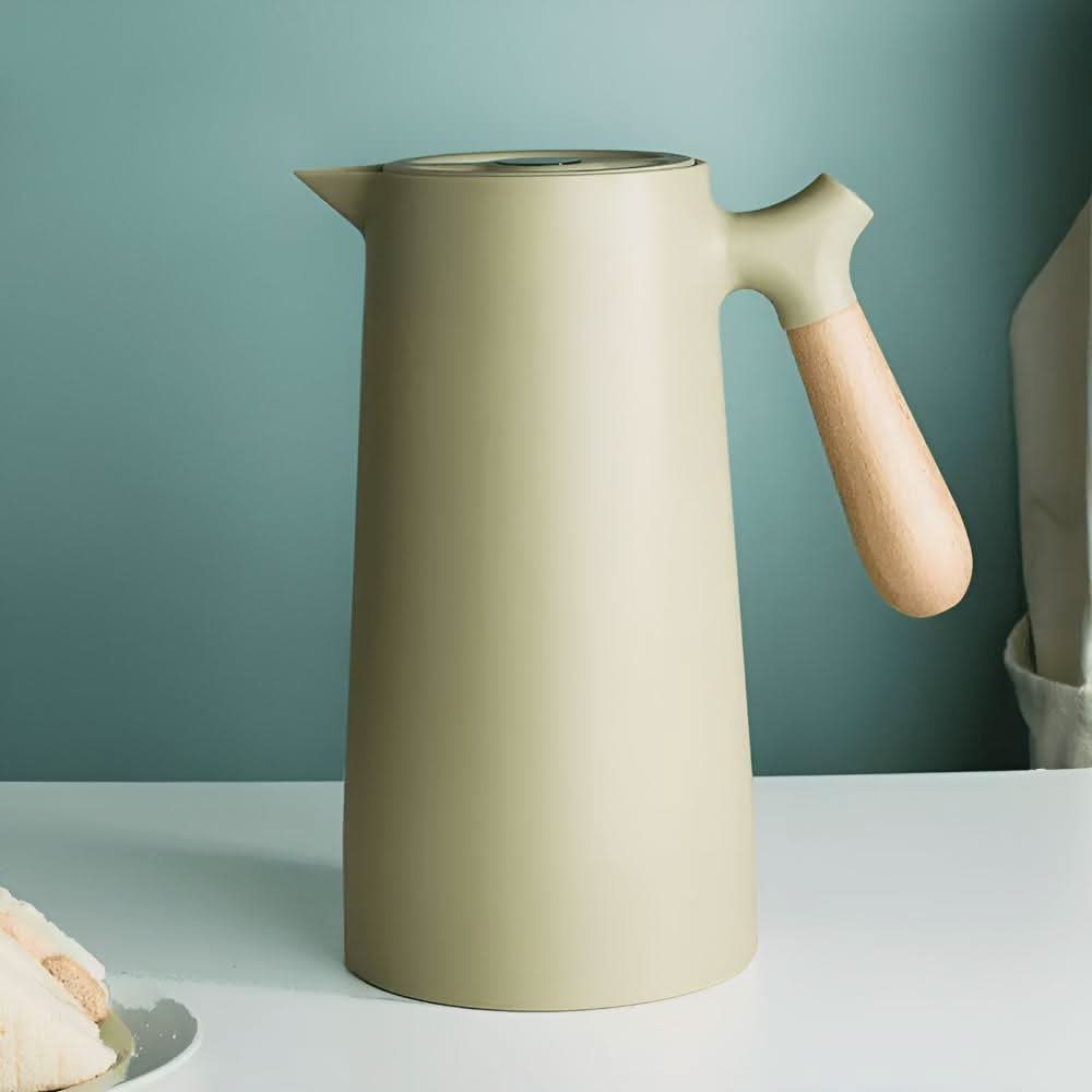 Skanto | Elegant dobbelvegg glass karaffel med trehåndtak for varme og kalde drikker