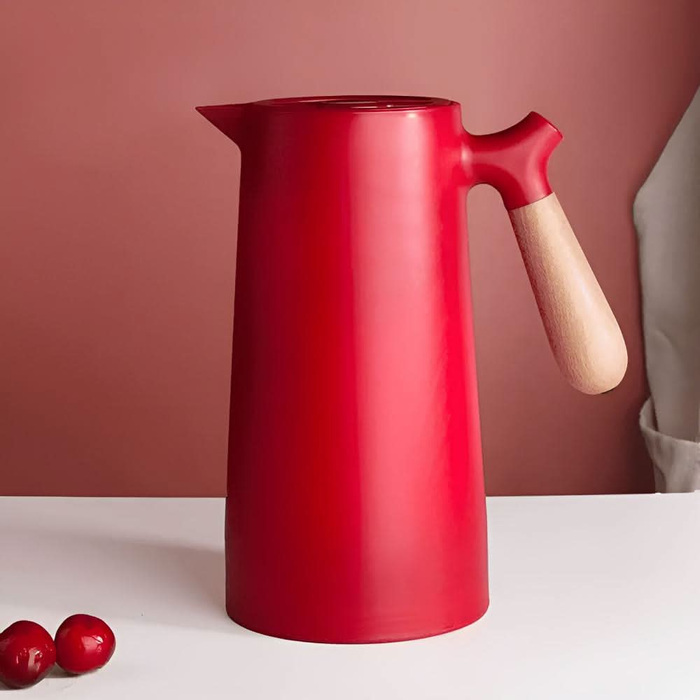 Skanto | Elegant dobbelvegg glass karaffel med trehåndtak for varme og kalde drikker