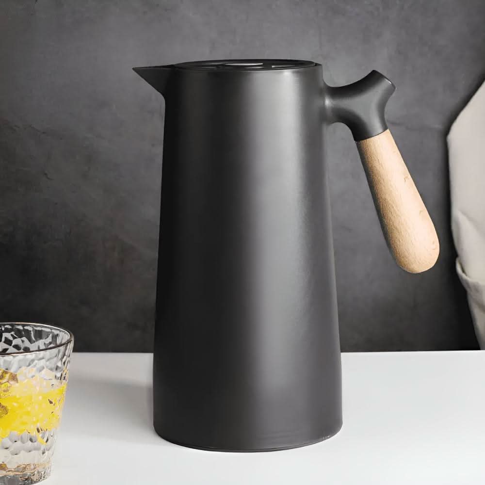 Skanto | Elegant dobbelvegg glass karaffel med trehåndtak for varme og kalde drikker