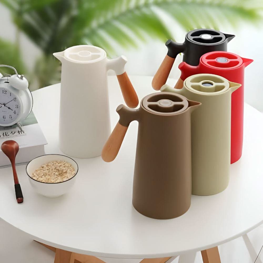 Skanto | Elegant dobbelvegg glass karaffel med trehåndtak for varme og kalde drikker