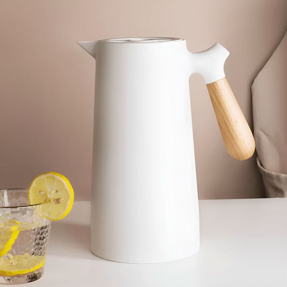 Skanto | Elegant dobbelvegg glass karaffel med trehåndtak for varme og kalde drikker