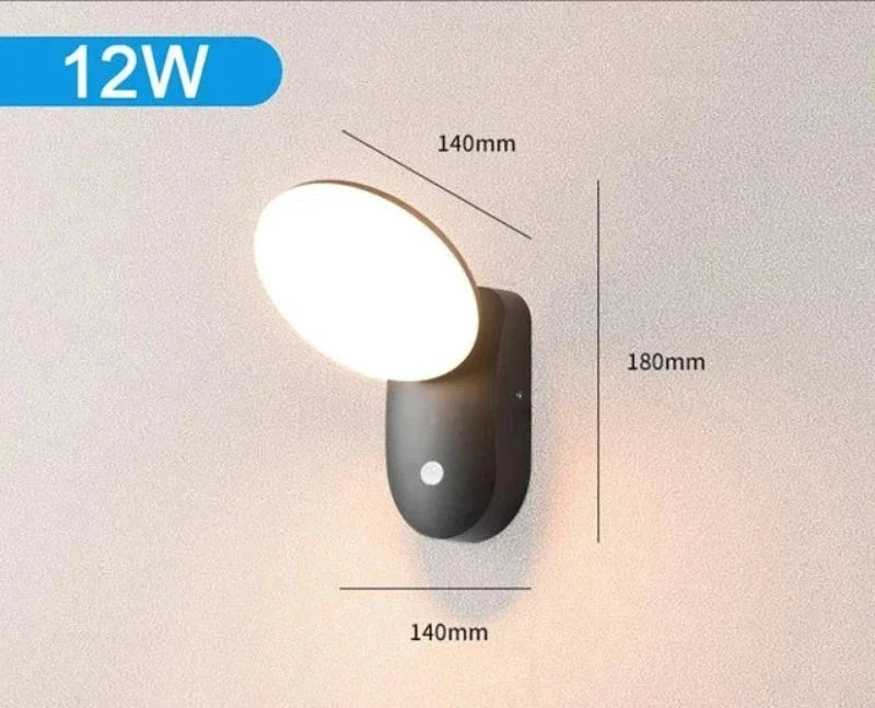 Moderne LED terasselampe med bevegelsessensor - Vanntett utendørs belysning, energibesparende, ideell for terrasse og inngang | Skanto