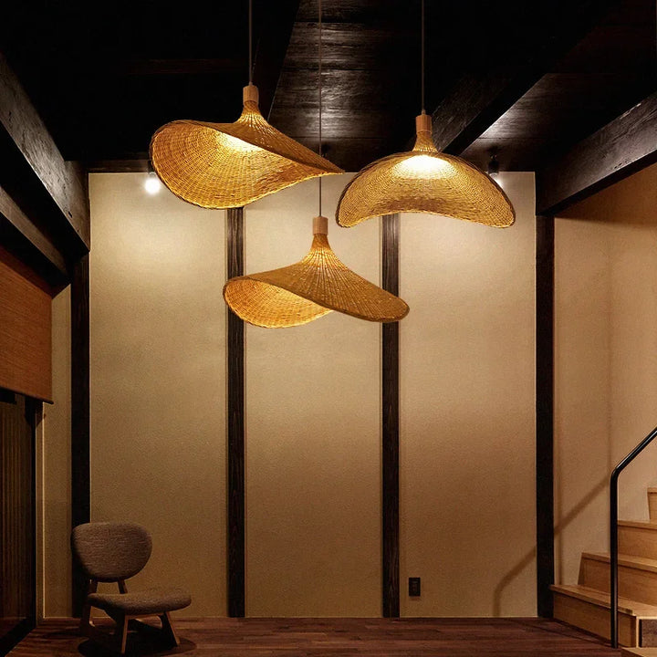 Naturlig bambus pendellampe for spisestue, håndlaget hengende lampe i boho stil | Skanto