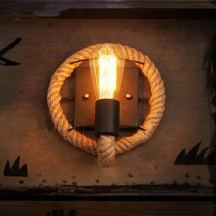 Skanto Vegglampe | Vintage Stil | Hamp Tau Lampe Design | Unik Dekorasjon | Miljøvennlig Vegglampe