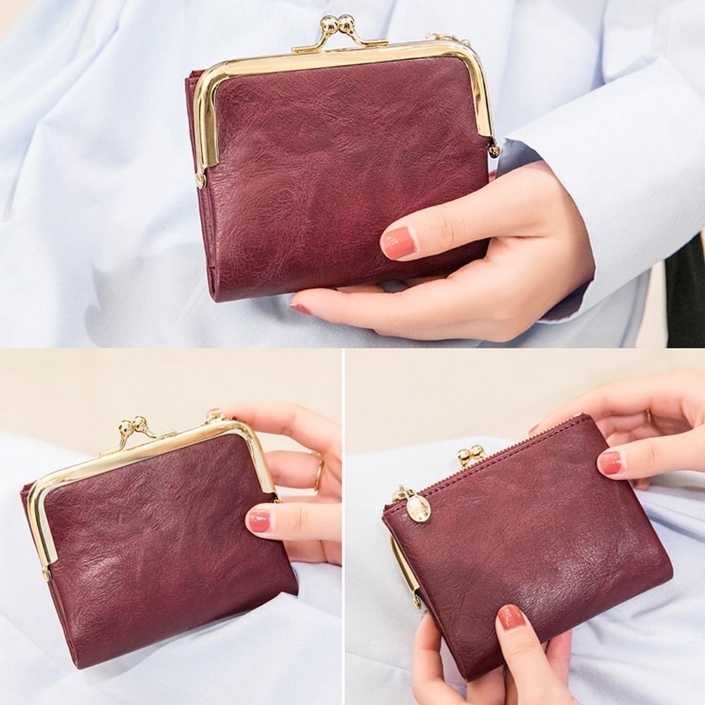 Skanto | Lommebok Veske | Vintage Kiss Lock Lite PU Skinn