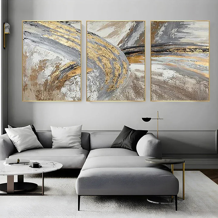 Vintage Golden Beige Abstract Veggkunst Kunstneriske Lerretsutskrifter Plakater Bilder for moderne Stue Soverom Lys Luksus Interiør | Skanto