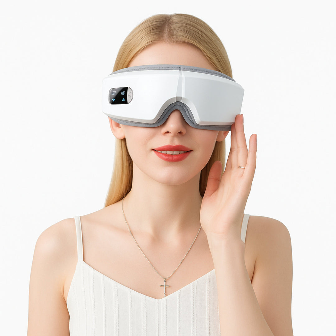 Vistella | 4D Smart Eye Massager - Lufttrykk - Vibrasjon - Varmebehandling for Øyetretthet - Søvnforbedring Skanto