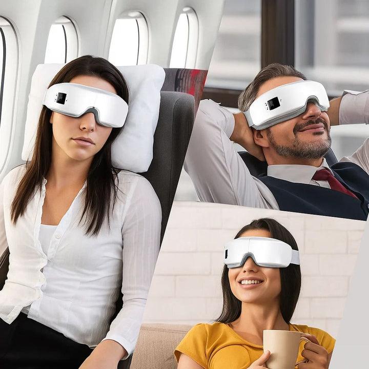 Vistella | 4D Smart Eye Massager - Lufttrykk - Vibrasjon - Varmebehandling for Øyetretthet - Søvnforbedring Skanto