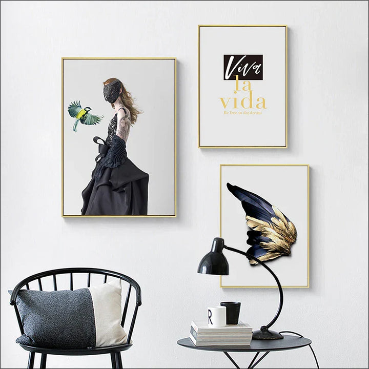 Viva La Vida Minimalistisk Fjær Mote Livsstil Sitat Vegkunst Fin Kunst Lerretstrykk Bilder For Stue Inspirerende nordisk Interiør | Skanto