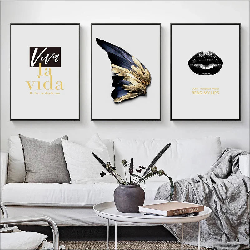 Viva La Vida Minimalistisk Fjær Mote Livsstil Sitat Vegkunst Fin Kunst Lerretstrykk Bilder For Stue Inspirerende nordisk Interiør | Skanto