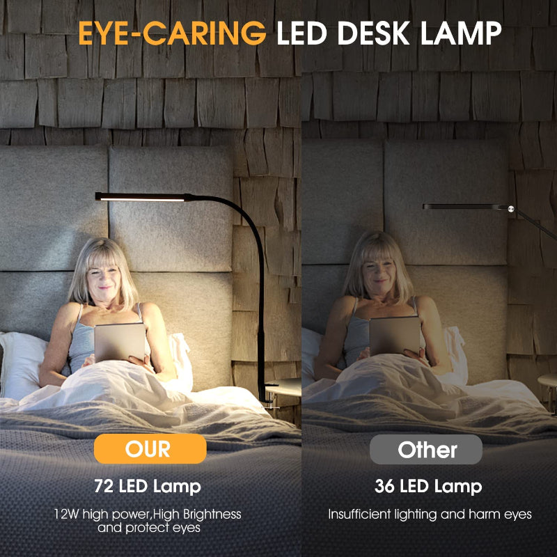 Skanto | LED Skrivebord Lampe med Lampe, øyevennlige Klips-Lys for Hjemmekontoret, 3 Moduser 10 Lysstyrkenivåer, lang fleksibel Gåsehals, Metall, Svingarm Arkitekt Oppgave Skrivebord Lamper med USB Adapter, Hvit