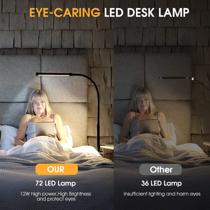 Skanto | LED Skrivebord Lampe med Lampe, øyevennlige Klips-Lys for Hjemmekontoret, 3 Moduser 10 Lysstyrkenivåer, lang fleksibel Gåsehals, Metall, Svingarm Arkitekt Oppgave Skrivebord Lamper med USB Adapter, Hvit