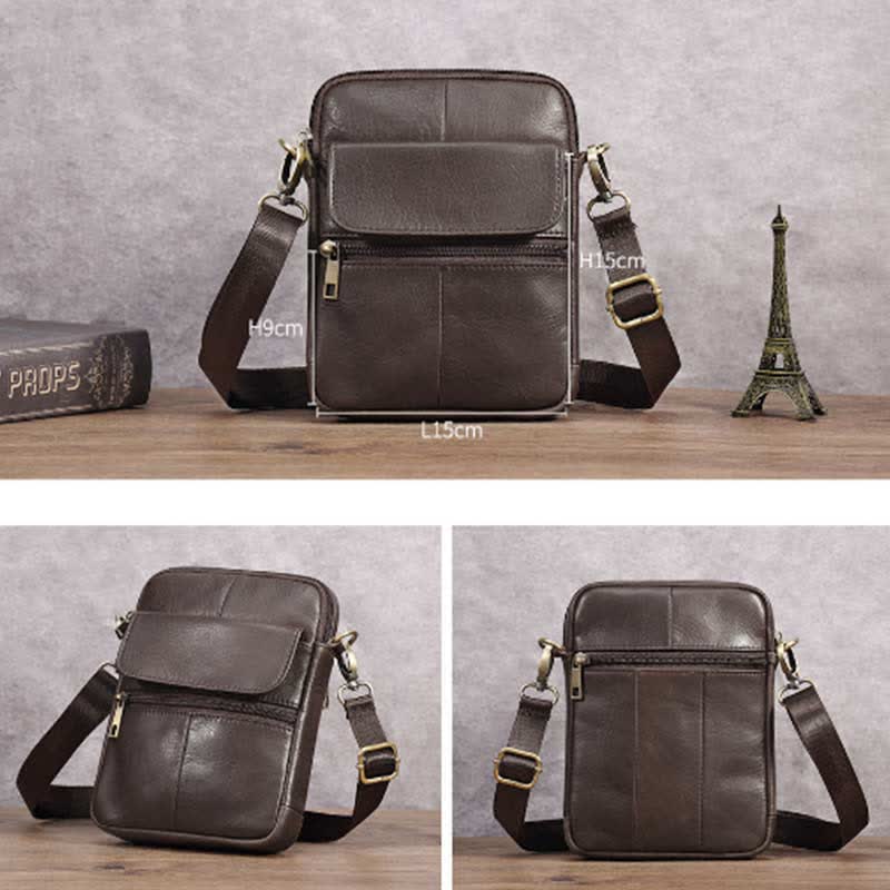 Skanto | Herre Liten Ekte Skinn Skulderveske – Kompakt Crossbody med Justerbar Stropp