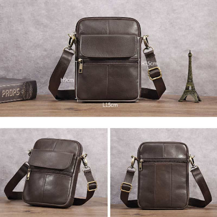 Skanto | Herre Liten Ekte Skinn Skulderveske – Kompakt Crossbody med Justerbar Stropp