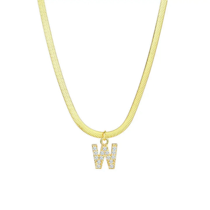 Skanto | Delikat Diamant Bokstav Initial Herringbone Halskjede