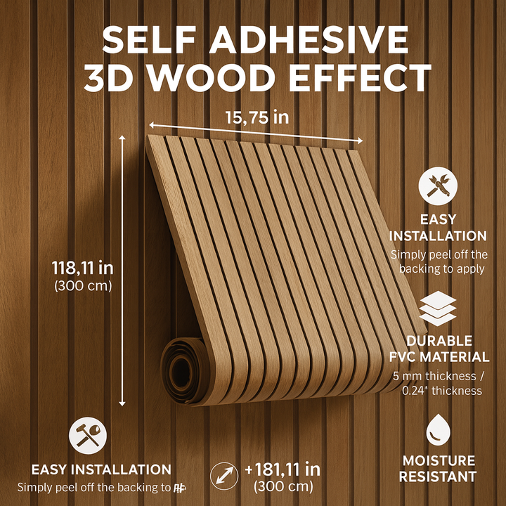 Skanto | Veggpaneler Selvklebende 3D Tre Effekt Utleievennlig