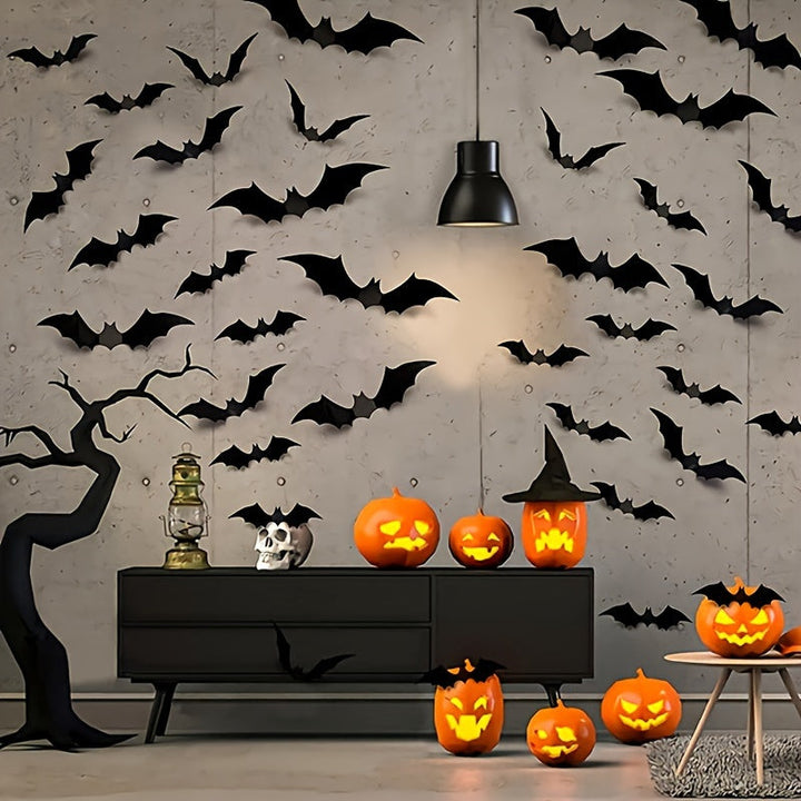 Skanto | 3D Flagermus Veggdekorasjoner – Halloween Dekorasjon Sett for Vegger & Fester