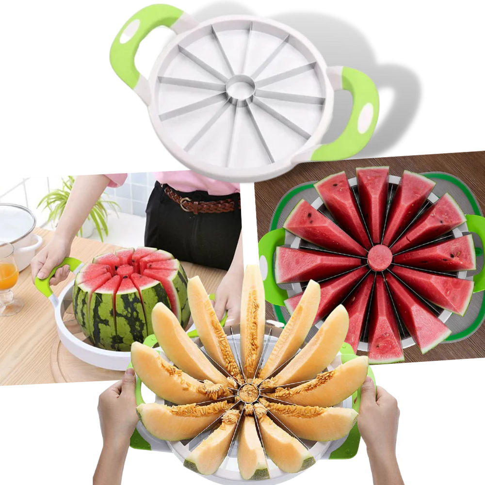 Skanto | Rustfritt stål vannmelonskiver – 12-skivert fruktkutter med antisklibeholdere