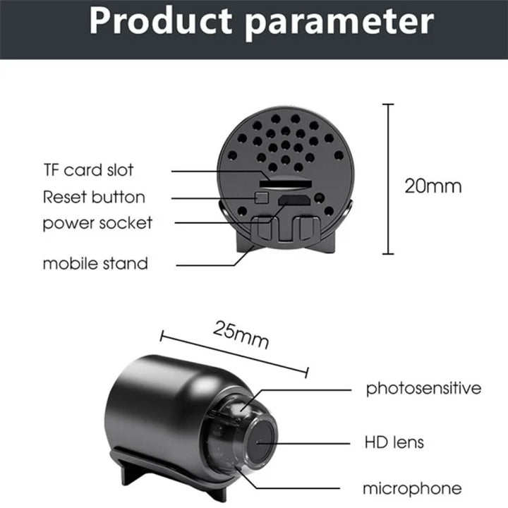 Skanto | Vanntett HD Mini Kamera Med Nattmodus og Vidvinkelobjektiv IP WiFi 1080P HD 160° Vidvinkel