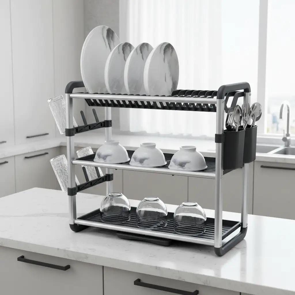 3-tier tallerken tørker laget av aluminium | Skanto
