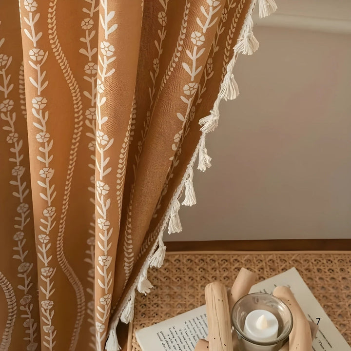 Skanto | Weat mønster beige frynse gardin