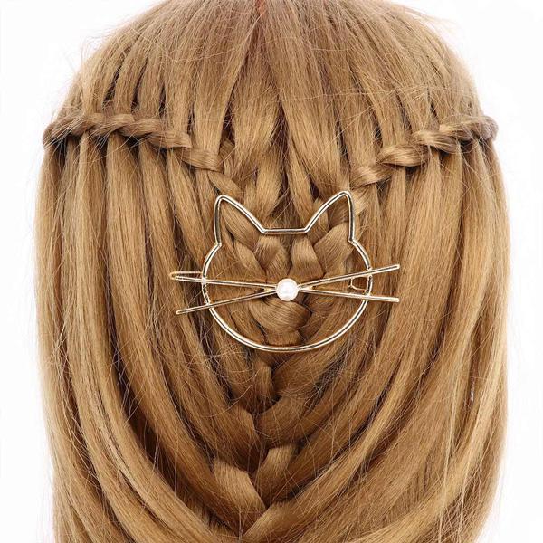 Whiskered Cat Pearl Hair Clip | Skanto