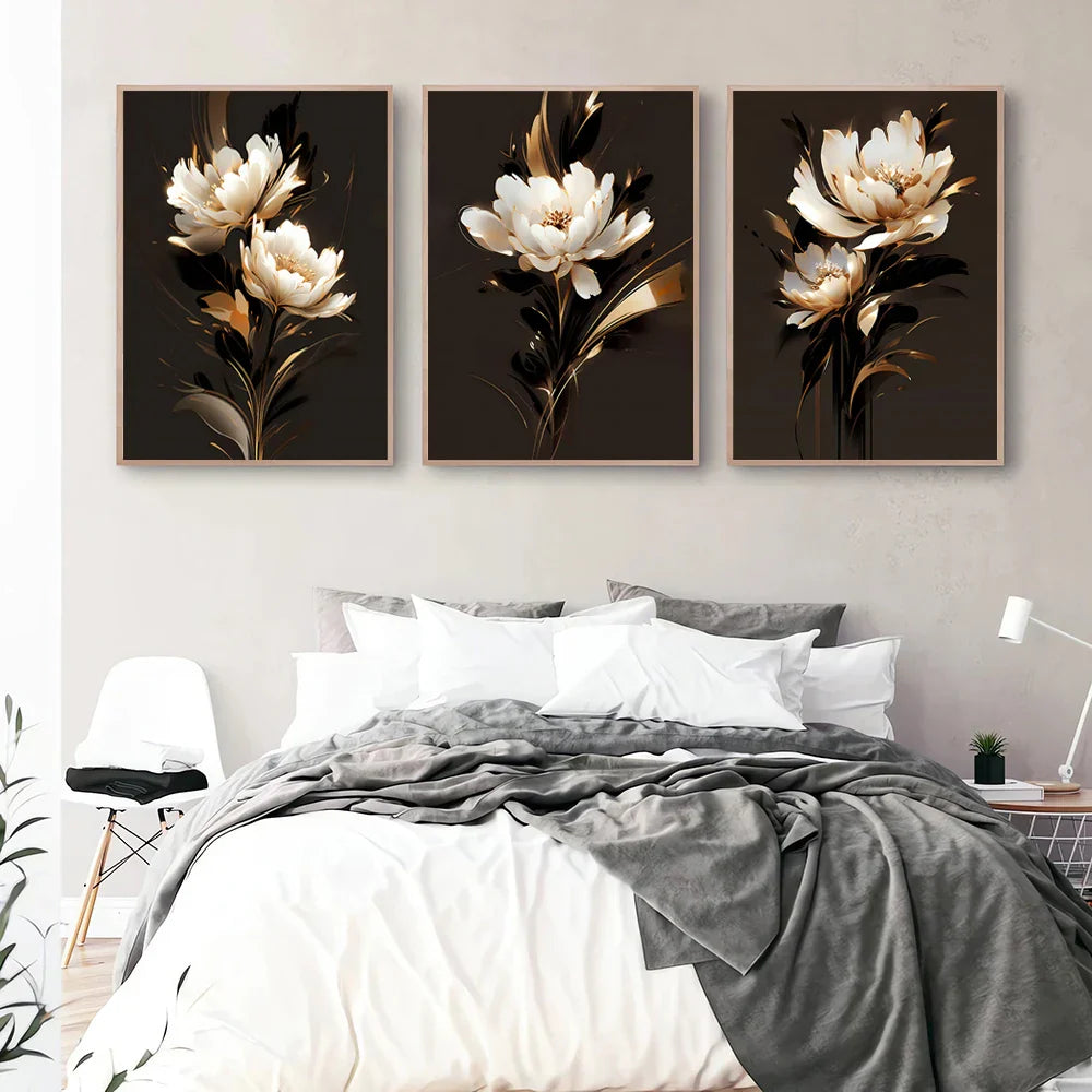 Hvit blomsterblad veggkunst Fin kunstlerrettrykk Moderne botanikk Blomsterbilder For stue Soverom Hotellrom Kunstdekor | Skanto