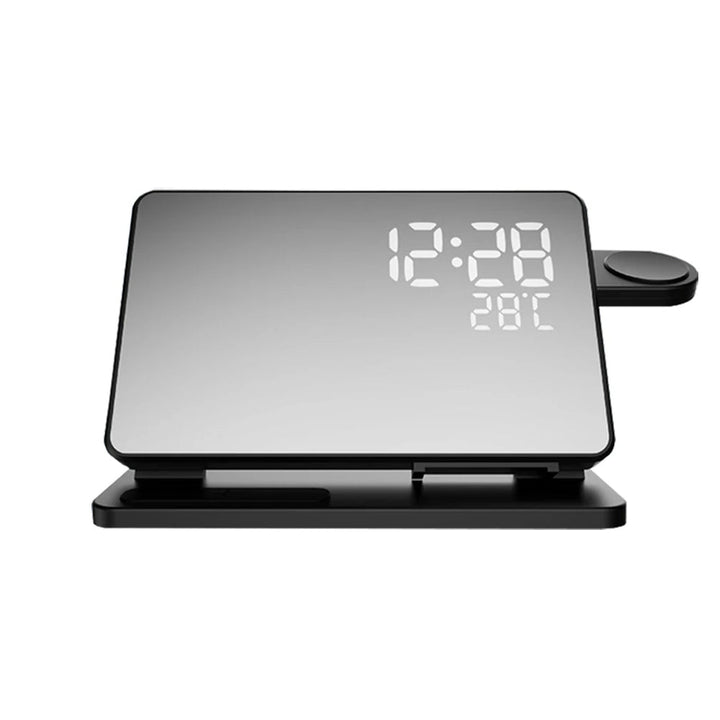 Skanto | 3-i-1 Hurtiglade Stasjon | Premium Trådløs Hurtiglading Docking Stasjon med Vekkerklokke | for Apple iPhone, Klokke & AirPods