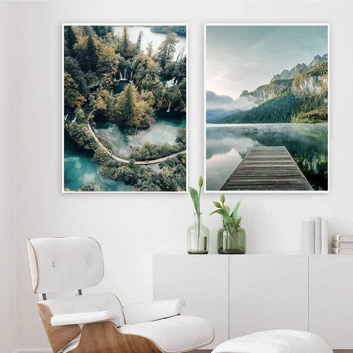 Villnatur Landskap Fjellinnsjø Skog Veggkunst Fine Art Lerretsutskrifter Bilder av Ro for Stue Spisestue Kunst Dekor | Skanto