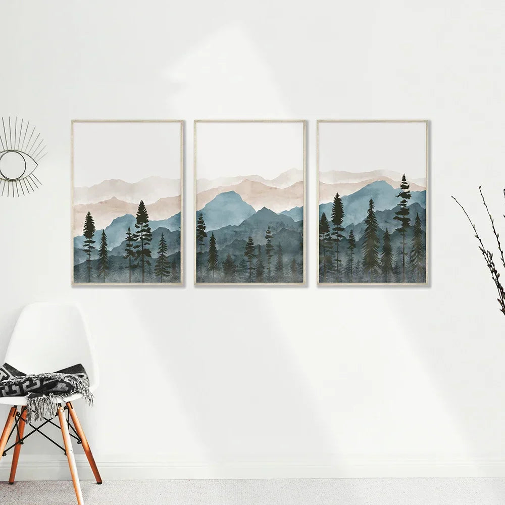 Wald Villmark Fjell Akvarell Veggkunst Fine Art Lerrettrykk Nordiske Landskapsbilder Plakat for Bolig Kunst Dekor | Skanto