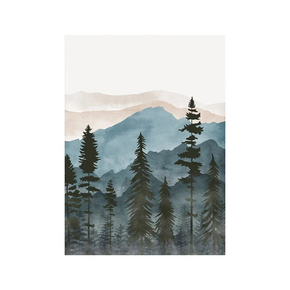 Wald Villmark Fjell Akvarell Veggkunst Fine Art Lerrettrykk Nordiske Landskapsbilder Plakat for Bolig Kunst Dekor | Skanto