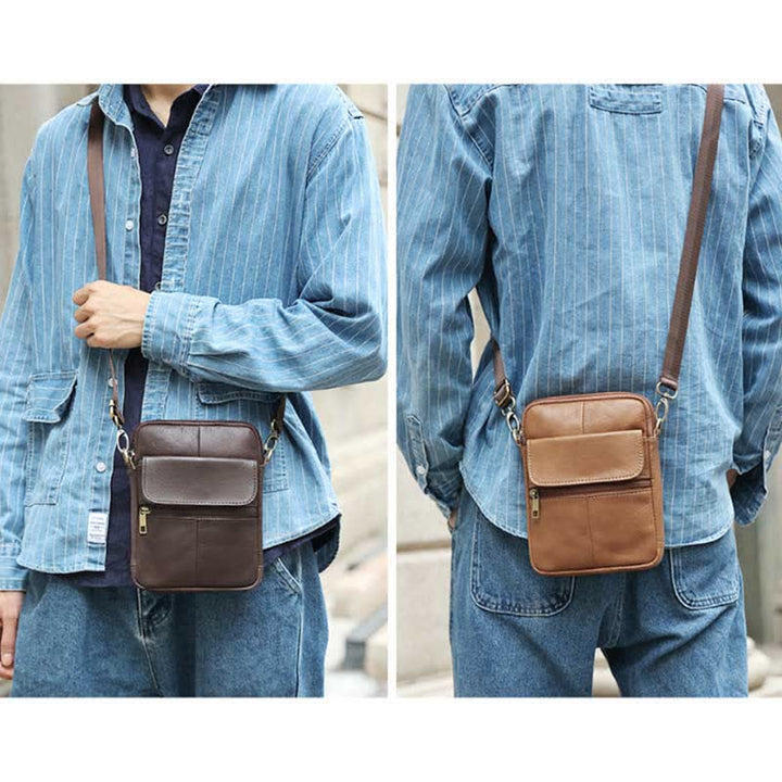 Skanto | Herre Liten Ekte Skinn Skulderveske – Kompakt Crossbody med Justerbar Stropp