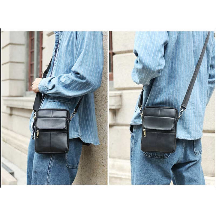 Skanto | Herre Liten Ekte Skinn Skulderveske – Kompakt Crossbody med Justerbar Stropp