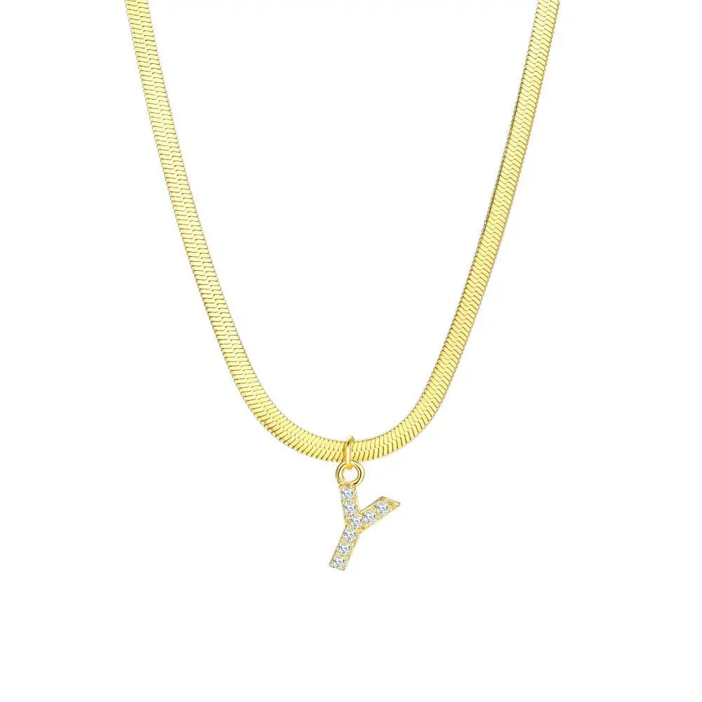 Skanto | Delikat Diamant Bokstav Initial Herringbone Halskjede
